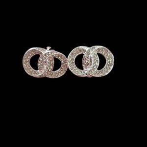 Pastels Clothing Silver Crystal Interlock Stud Earrings Clip On